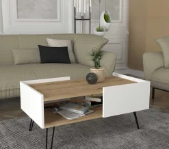 Emob Couchtisch Nina - 100x55x45cm - mit Ablage - Eiche Dekor/Weiß