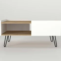 Emob Couchtisch Nina - 100x55x45cm - mit Ablage - Eiche Dekor/Weiß