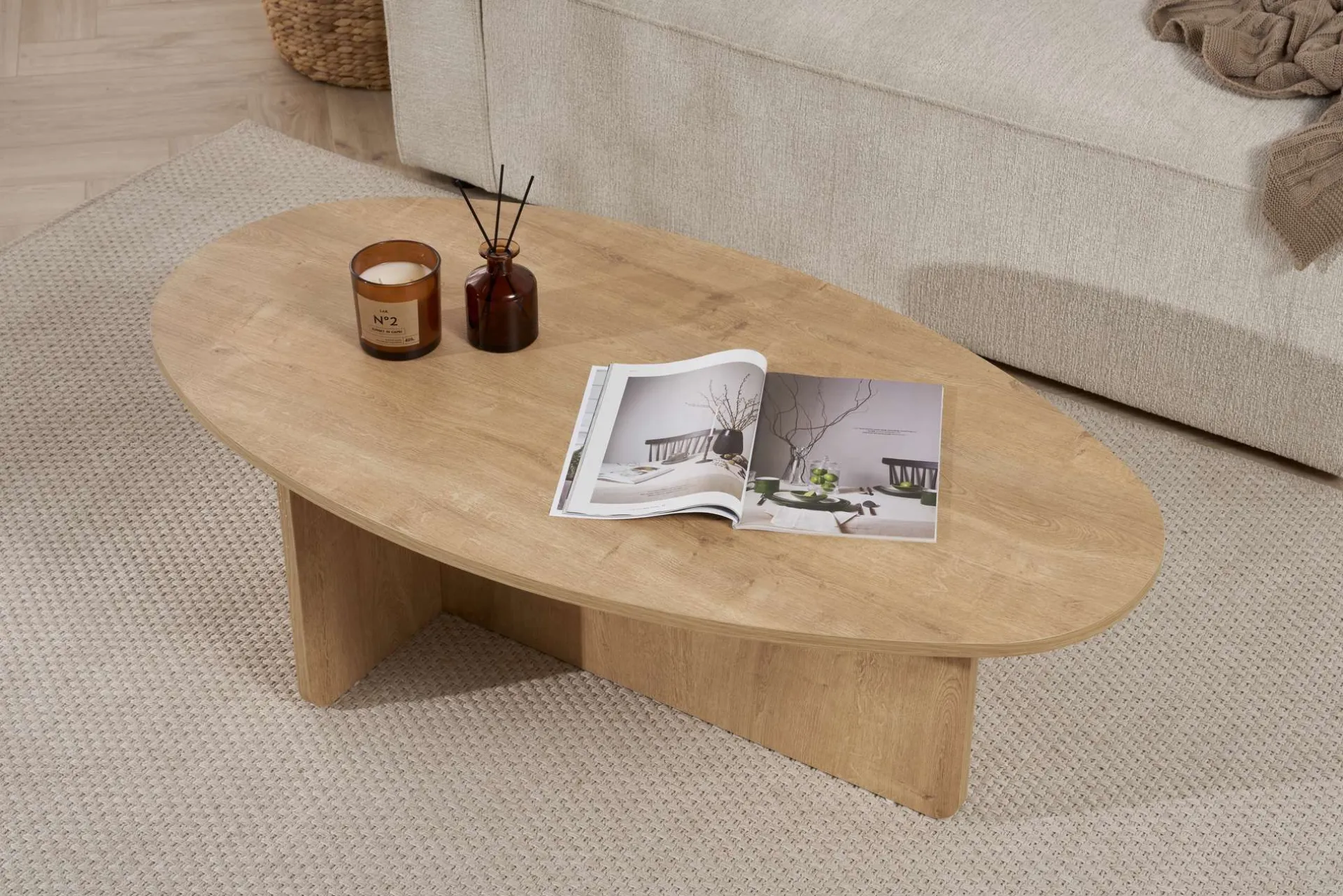 Emob Couchtisch Orba - 100% MELAMINE - Eiche - 40 x 65 x 120 cm
