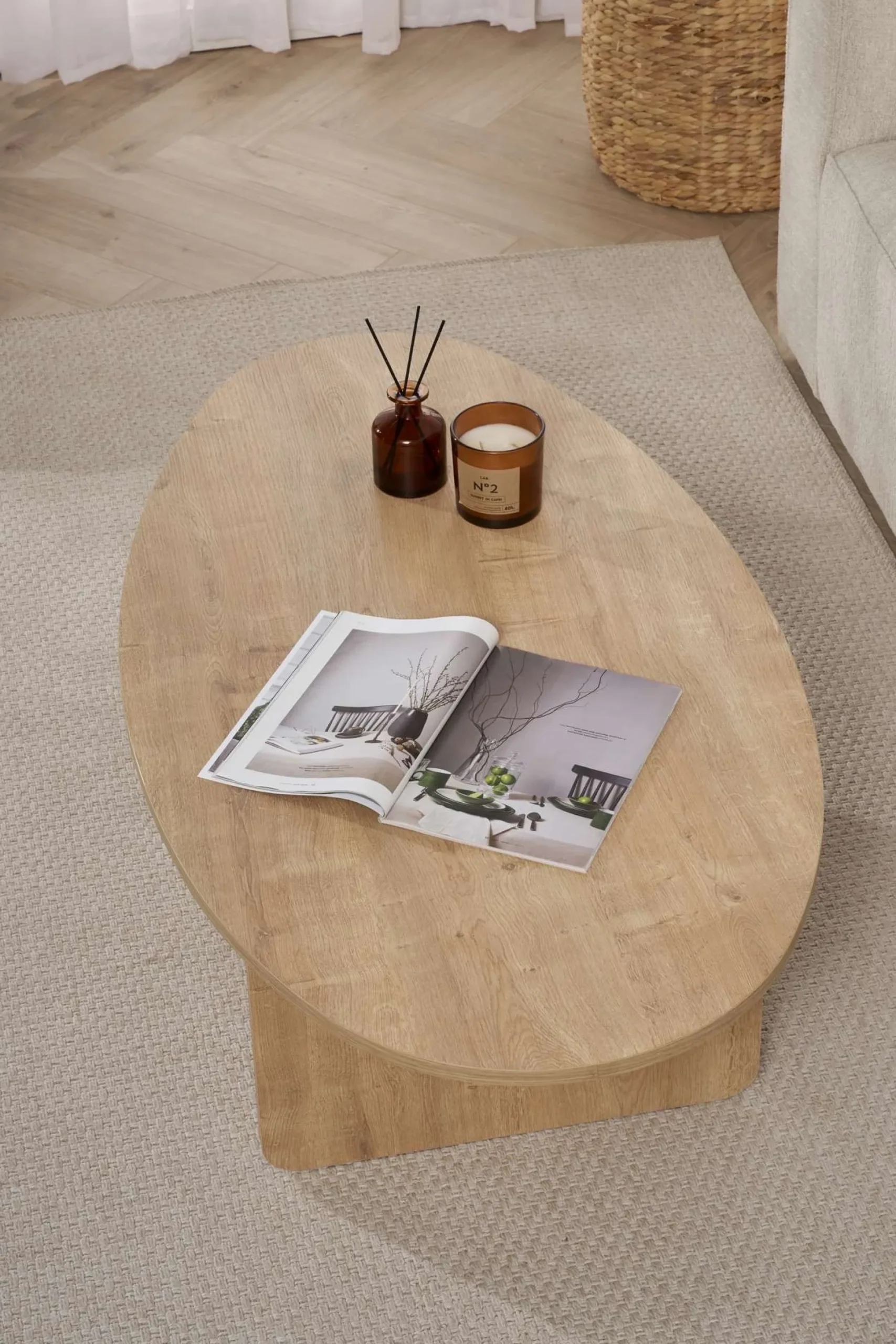 Emob Couchtisch Orba - 100% MELAMINE - Eiche - 40 x 65 x 120 cm