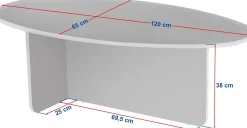 Emob Couchtisch Orba - 100% MELAMINE - Eiche - 40 x 65 x 120 cm