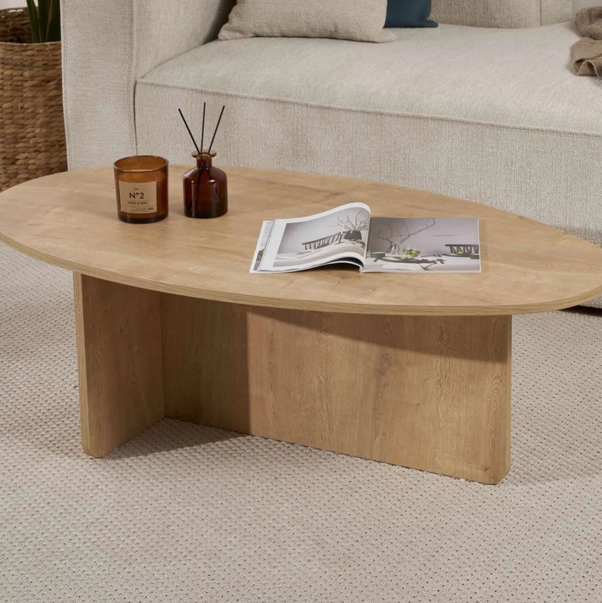 Emob Couchtisch Orba - 100% MELAMINE - Eiche - 40 x 65 x 120 cm