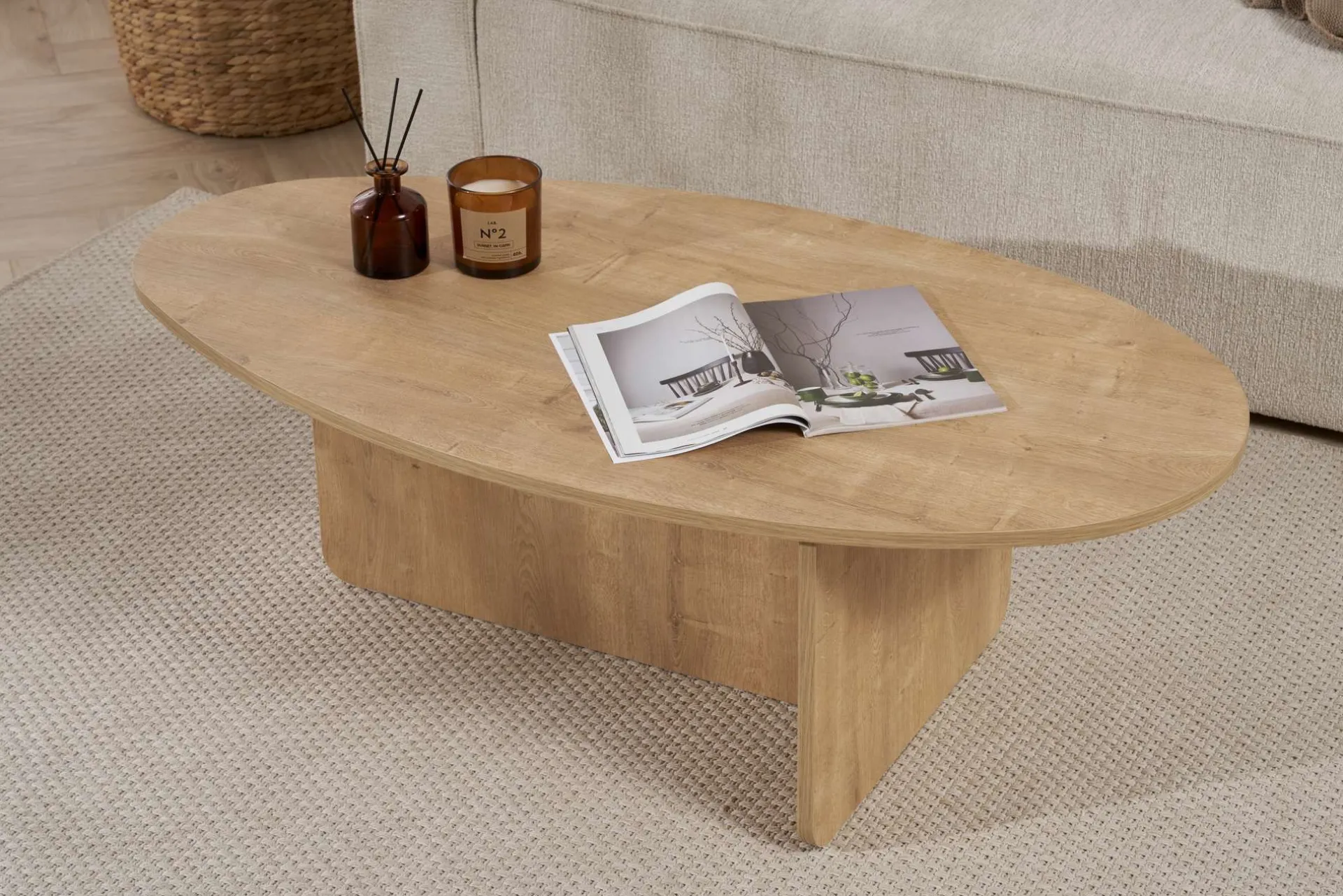 Emob Couchtisch Orba - 100% MELAMINE - Eiche - 40 x 65 x 120 cm