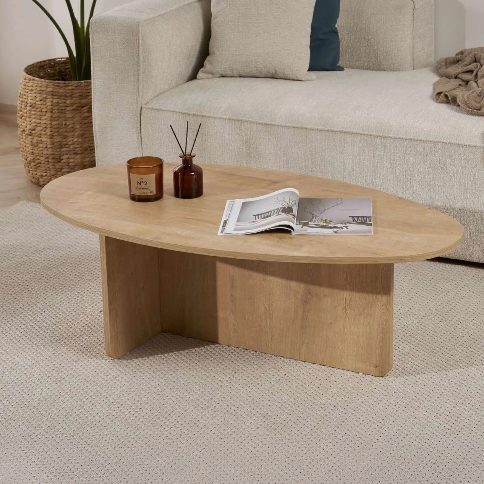 Emob Couchtisch Orba - 100% MELAMINE - Eiche - 40 x 65 x 120 cm