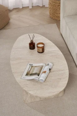 Emob Couchtisch Orba - 100% MELAMINE - Travertin - 40 x 65 x 120 cm