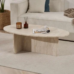 Emob Couchtisch Orba - 100% MELAMINE - Travertin - 40 x 65 x 120 cm