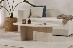 Emob Couchtisch Orba - 100% MELAMINE - Travertin - 40 x 65 x 120 cm