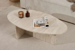 Emob Couchtisch Orba - 100% MELAMINE - Travertin - 40 x 65 x 120 cm