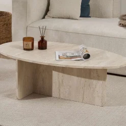 Emob Couchtisch Orba - 100% MELAMINE - Travertin - 40 x 65 x 120 cm
