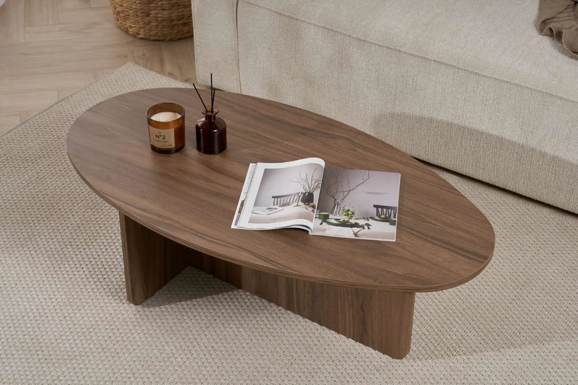 Emob Couchtisch Orba - 100% MELAMINE - Walnuss - 40 x 65 x 120 cm