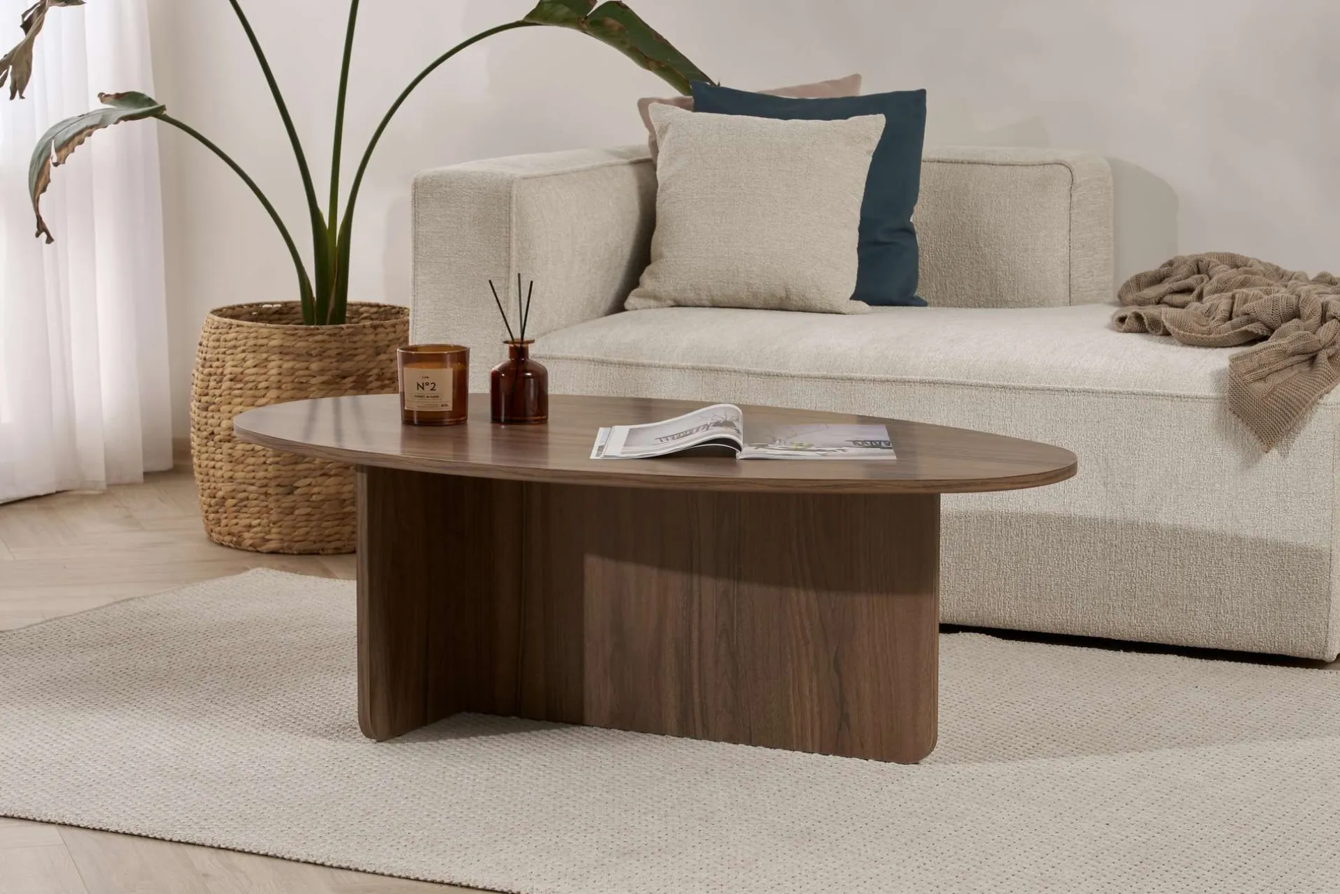 Emob Couchtisch Orba - 100% MELAMINE - Walnuss - 40 x 65 x 120 cm