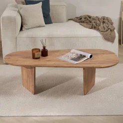 Emob Couchtisch Ovalis - 100% MELAMINE - Atlantik-Kiefer - 40 x 65 x 130 cm