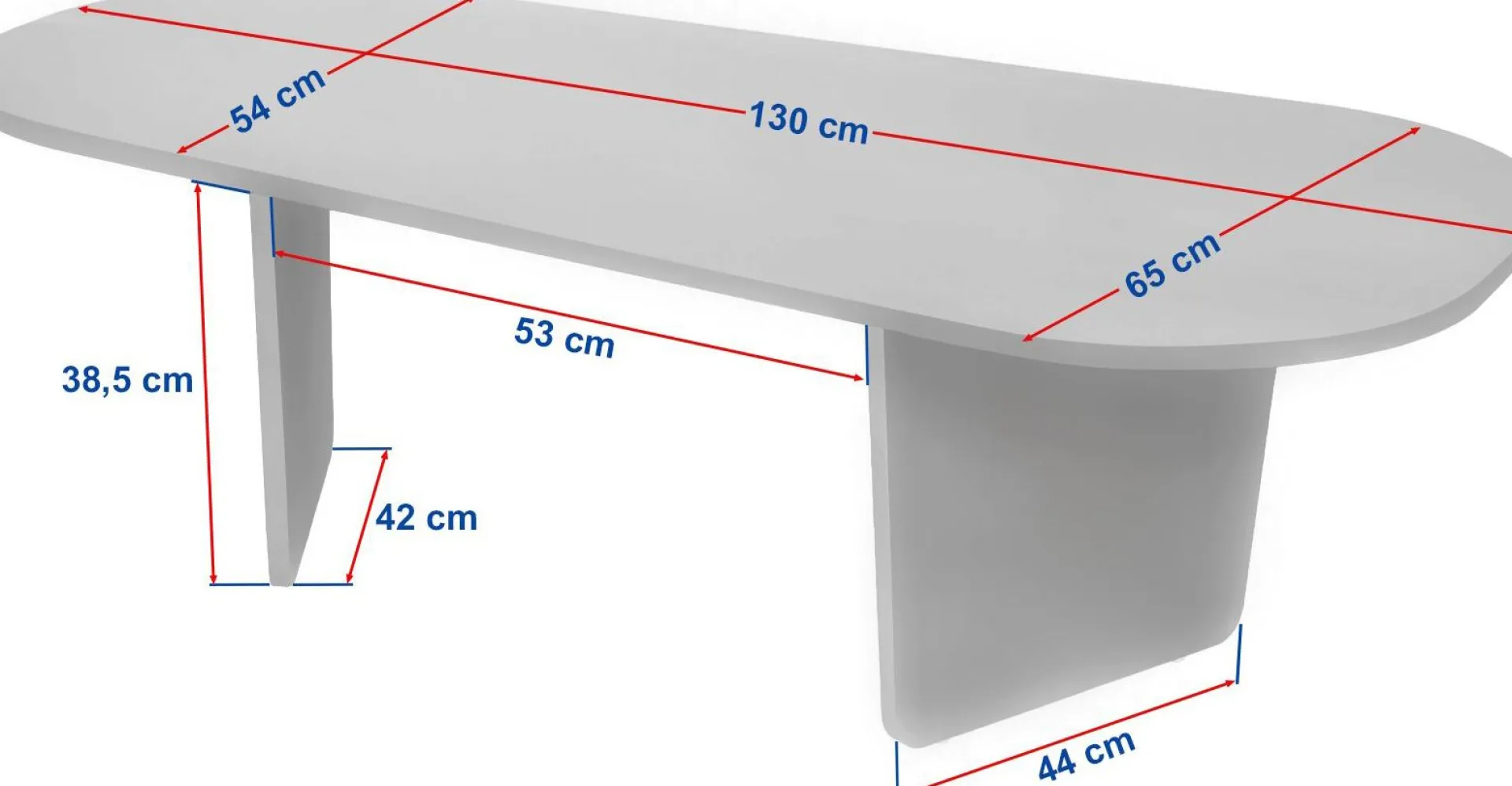 Emob Couchtisch Ovalis - 100% MELAMINE - Atlantik-Kiefer - 40 x 65 x 130 cm