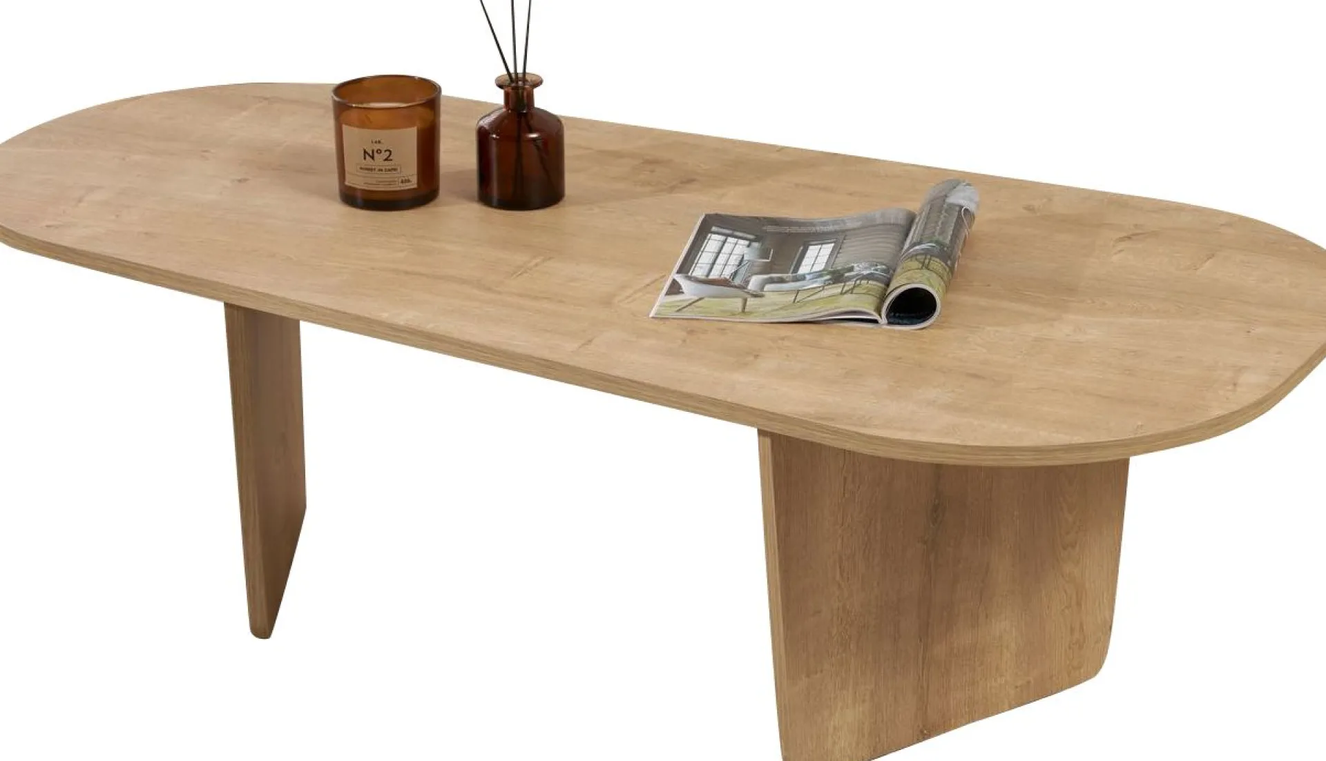 Emob Couchtisch Ovalis - 100% MELAMINE - Eiche - 40 x 65 x 130 cm