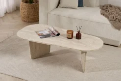 Emob Couchtisch Ovalis - 100% MELAMINE - Travertin - 40 x 65 x 130 cm