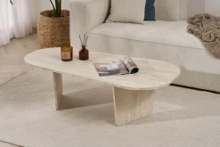 Emob Couchtisch Ovalis - 100% MELAMINE - Travertin - 40 x 65 x 130 cm