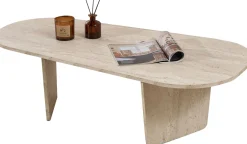 Emob Couchtisch Ovalis - 100% MELAMINE - Travertin - 40 x 65 x 130 cm