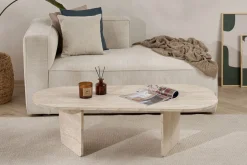 Emob Couchtisch Ovalis - 100% MELAMINE - Travertin - 40 x 65 x 130 cm