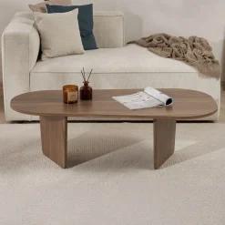 Emob Couchtisch Ovalis - 100% MELAMINE - Walnuss - 40 x 65 x 130 cm
