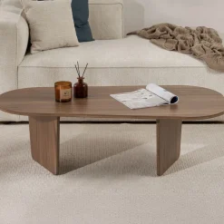 Emob Couchtisch Ovalis - 100% MELAMINE - Walnuss - 40 x 65 x 130 cm