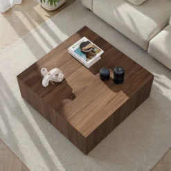 Emob Couchtisch Prizma - 100% MDF - Walnuss - 35 x 90 x 90 cm