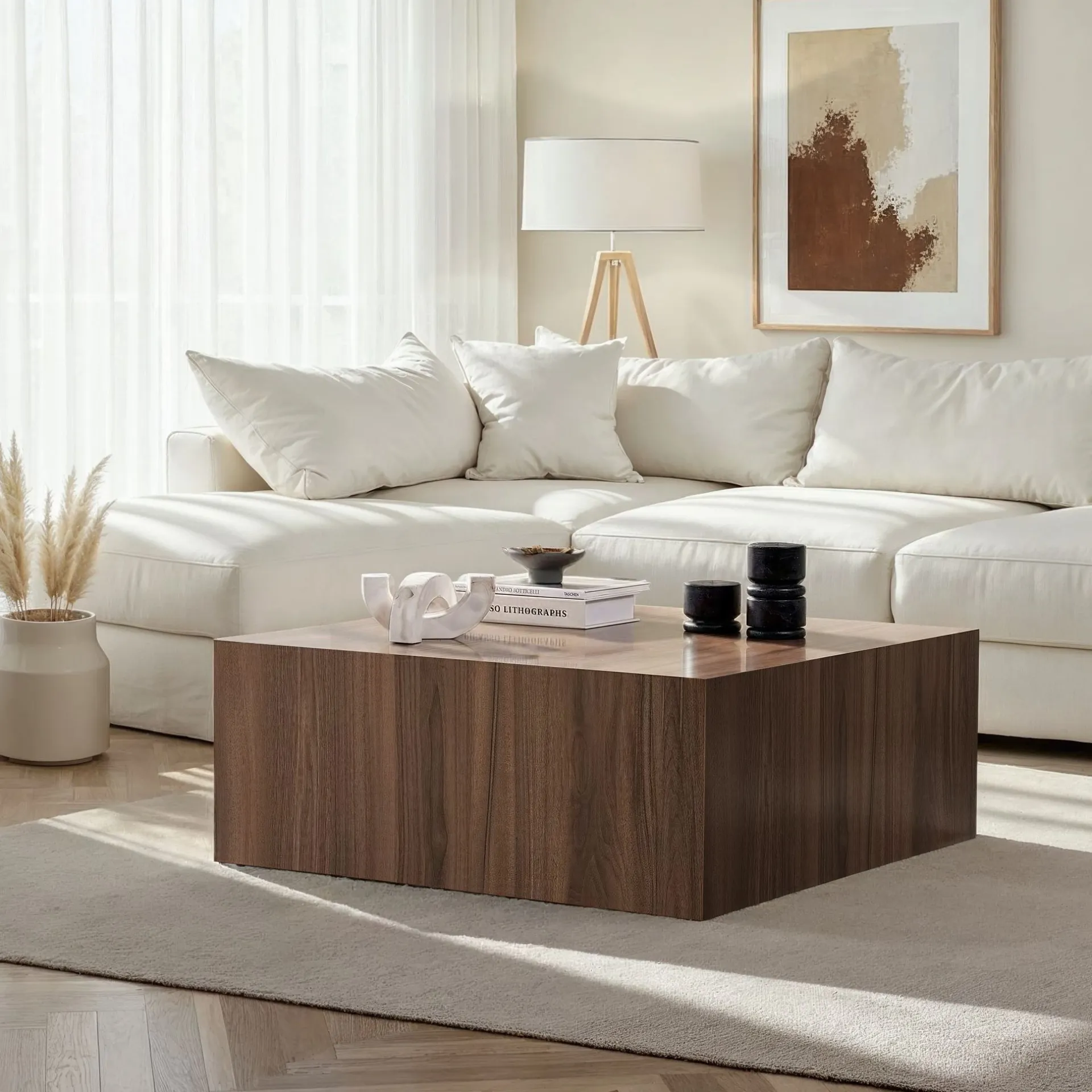 Emob Couchtisch Prizma - 100% MDF - Walnuss - 35 x 90 x 90 cm
