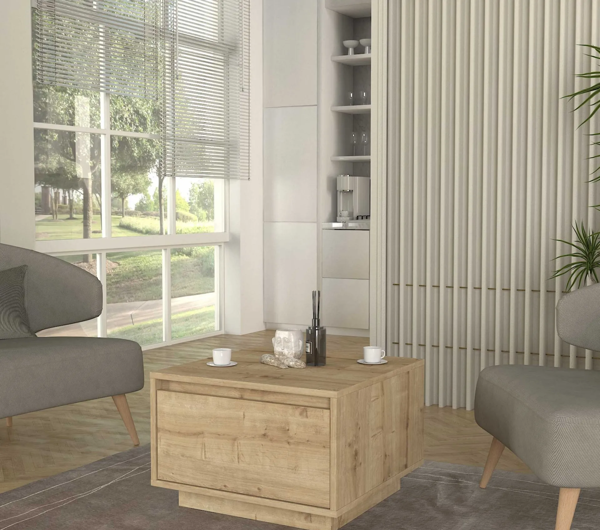 Emob Couchtisch Pura - 60x60x40cm mit Ablageschublade - Eiche Dekor