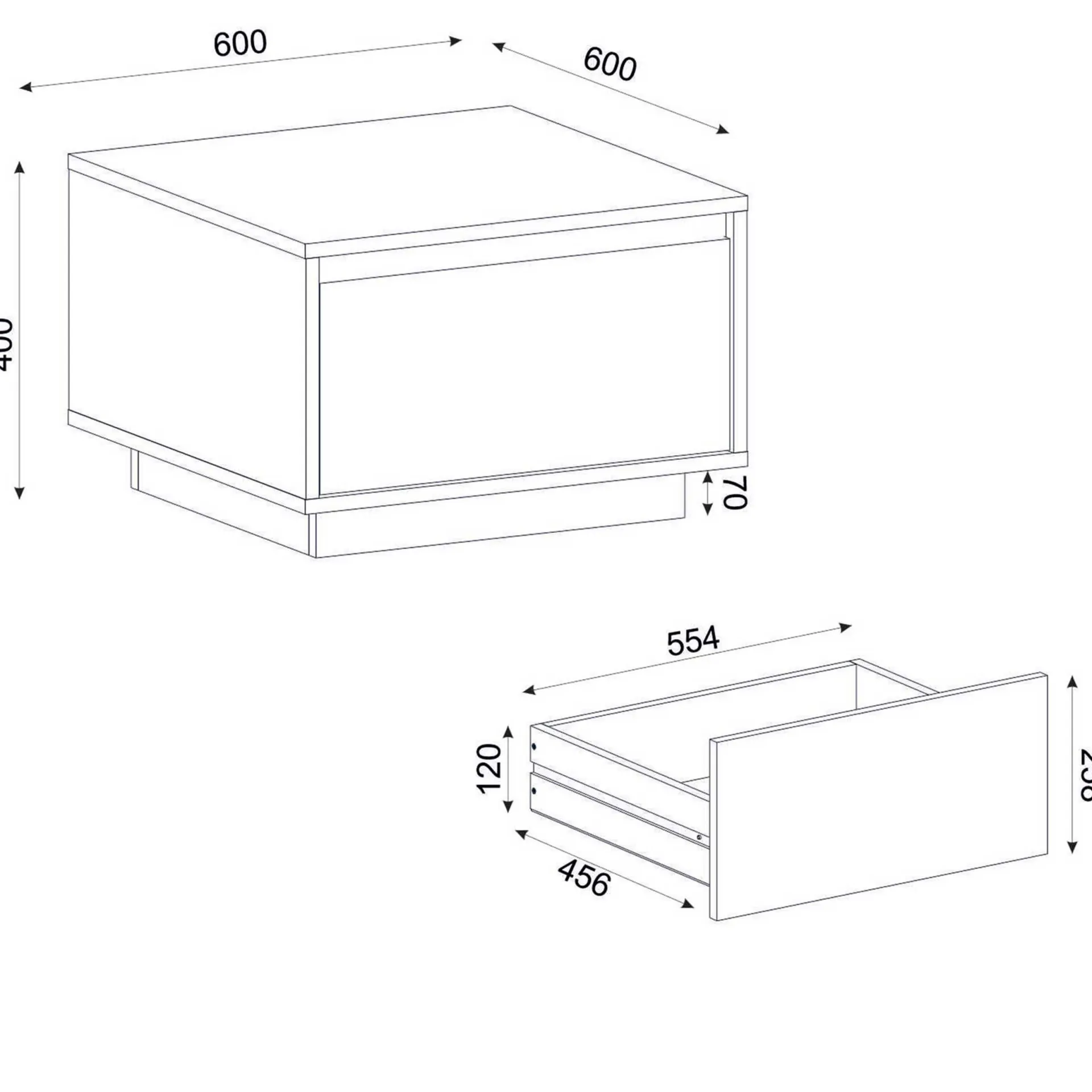 Emob Couchtisch Pura - 60x60x40cm mit Ablageschublade - Eiche Dekor