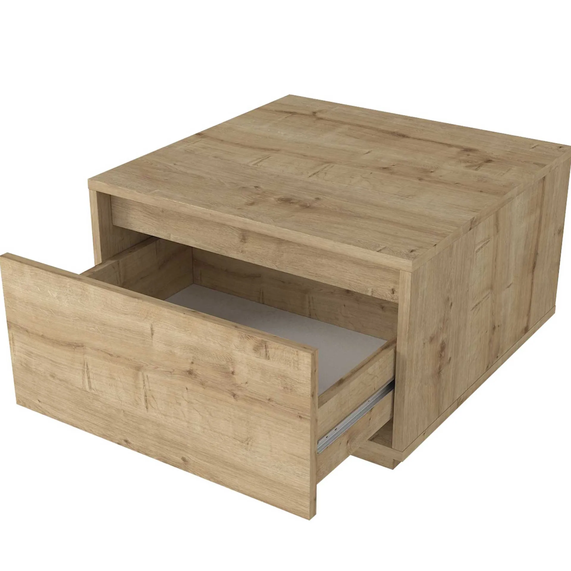 Emob Couchtisch Pura - 60x60x40cm mit Ablageschublade - Eiche Dekor