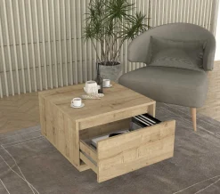 Emob Couchtisch Pura - 60x60x40cm mit Ablageschublade - Eiche Dekor