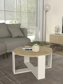 Emob Couchtisch Rebel - Ø70x38cm - weiß/Eiche Dekor