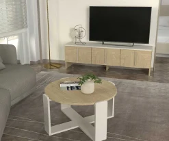 Emob Couchtisch Rebel - Ø70x38cm - weiß/Eiche Dekor