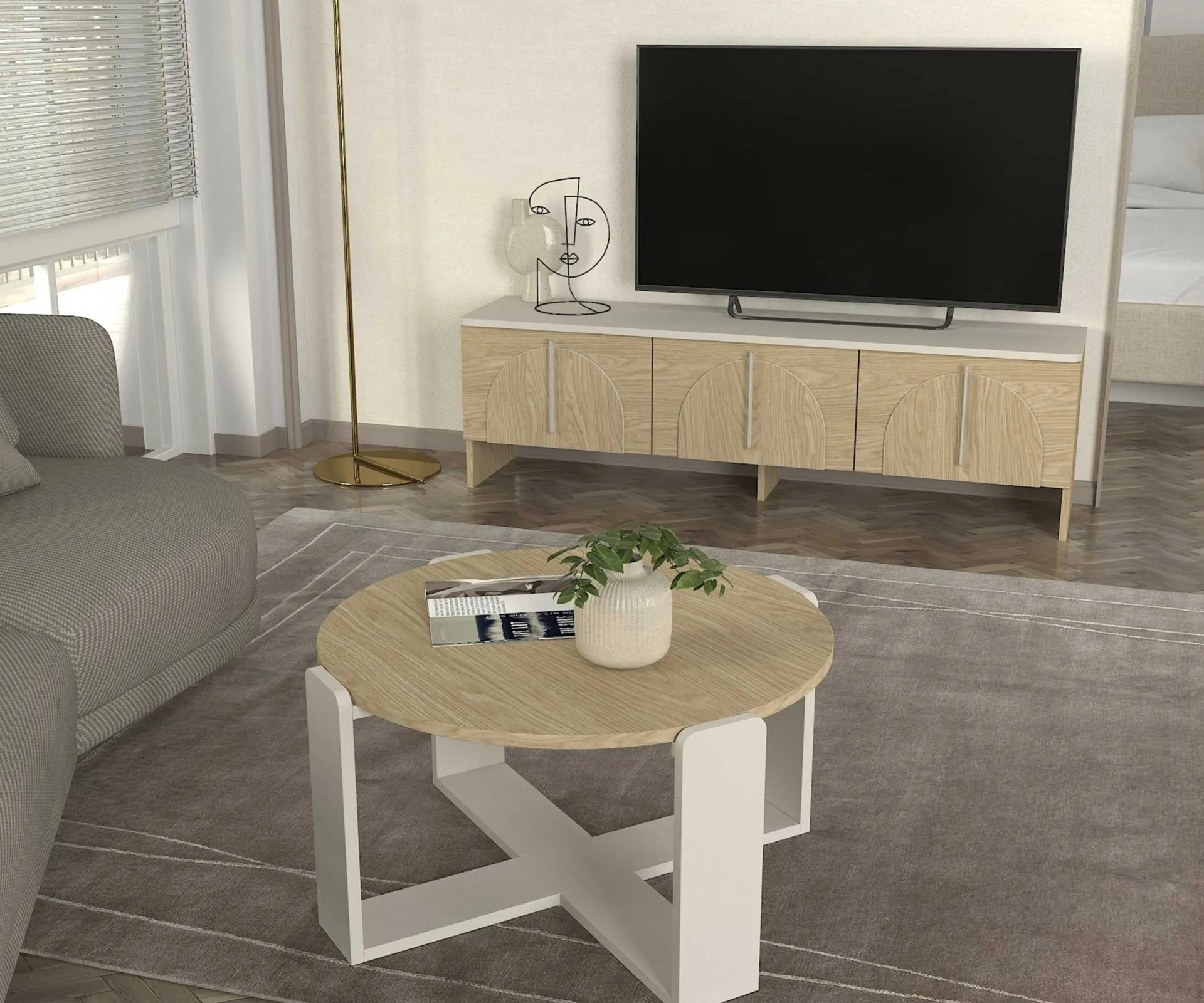 Emob Couchtisch Rebel - Ø70x38cm - weiß/Eiche Dekor