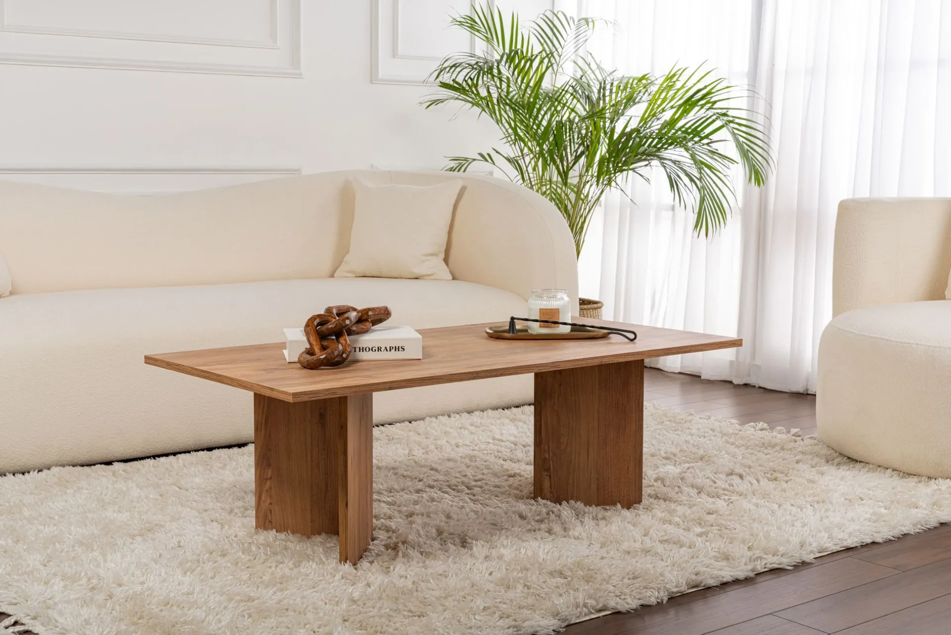 Emob Couchtisch Sabin - 100% MELAMINE - Atlantik-Kiefer - 40 x 60 x 119 cm