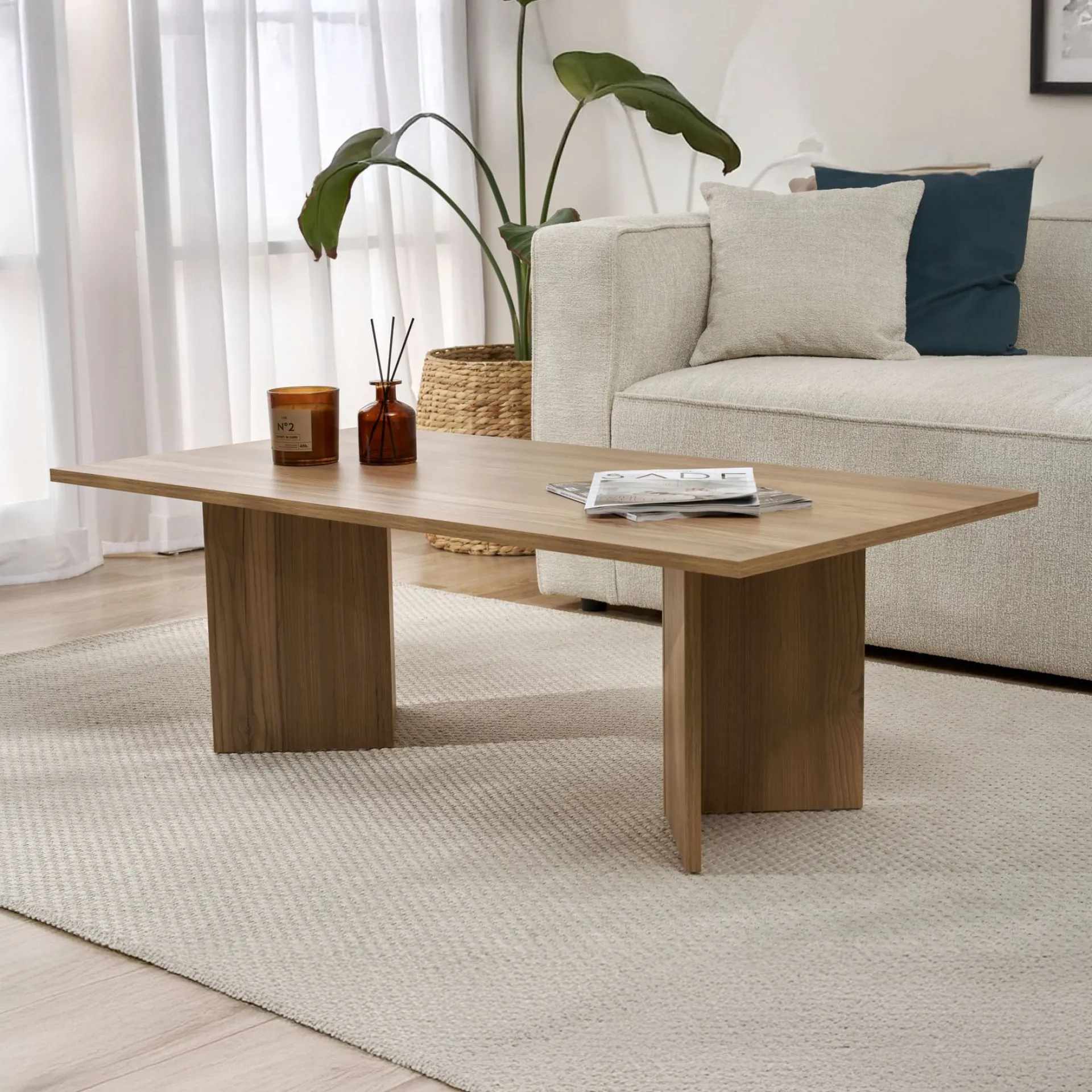 Emob Couchtisch Sabin - 100% MELAMINE - Eiche - 40 x 60 x 119 cm