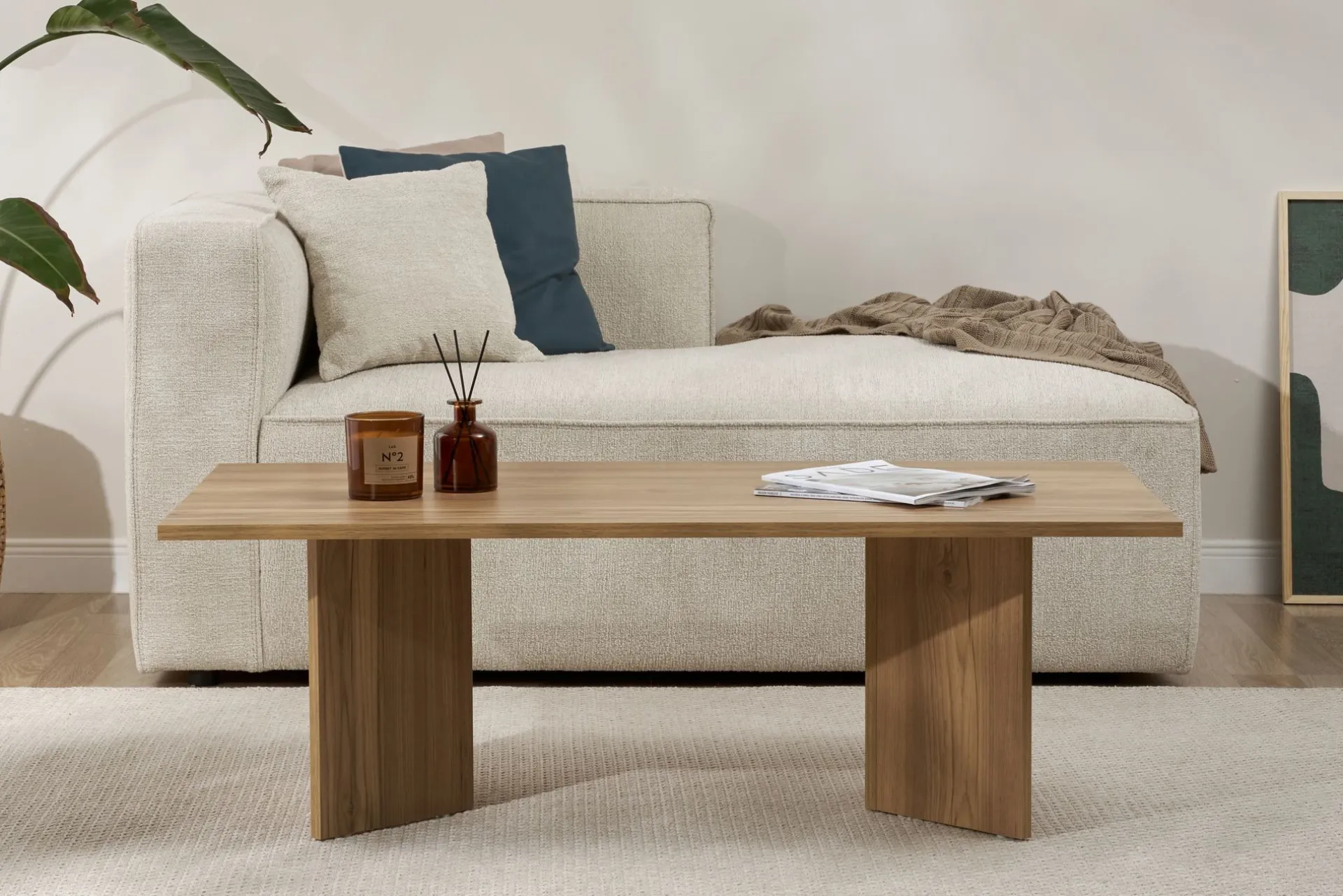 Emob Couchtisch Sabin - 100% MELAMINE - Eiche - 40 x 60 x 119 cm