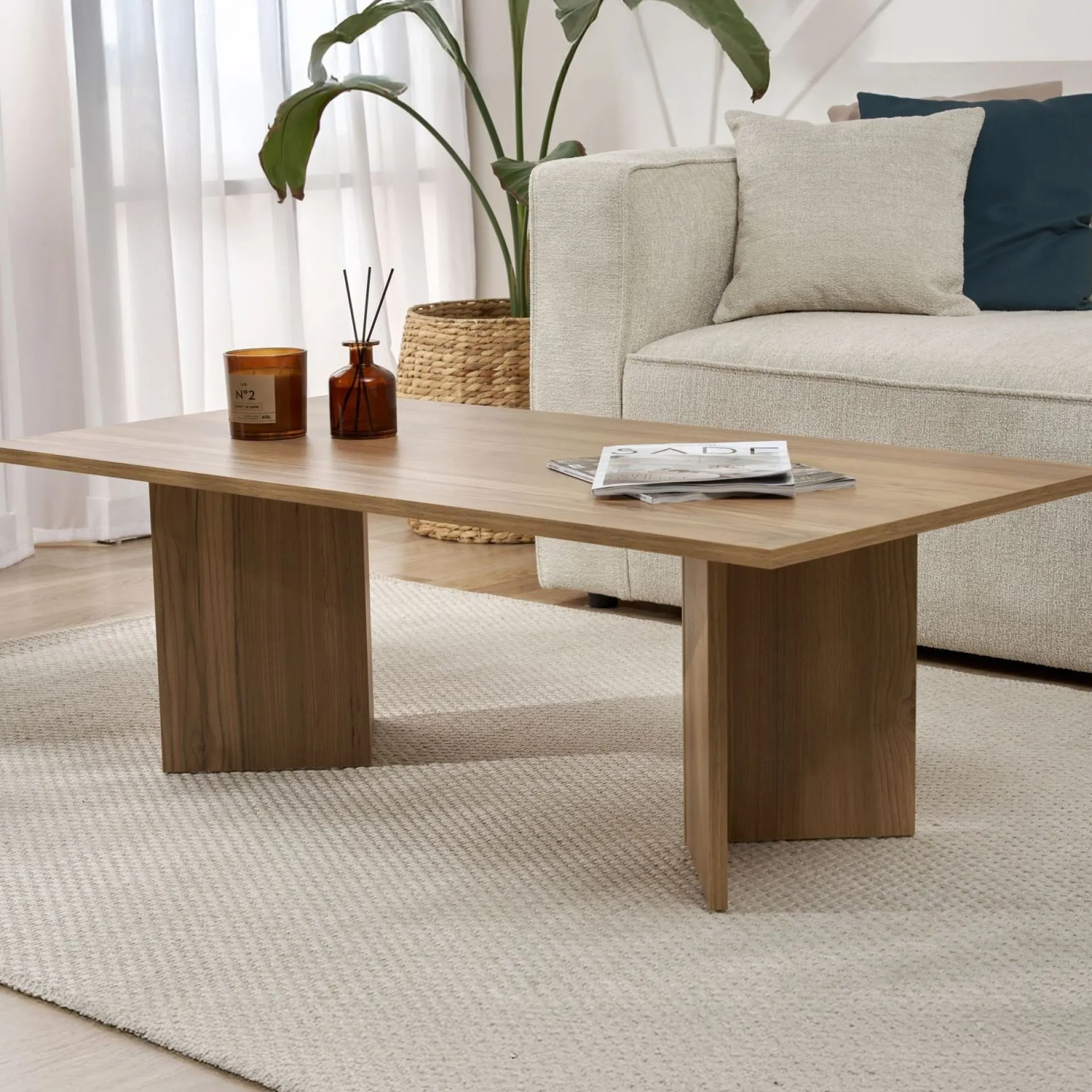Emob Couchtisch Sabin - 100% MELAMINE - Eiche - 40 x 60 x 119 cm