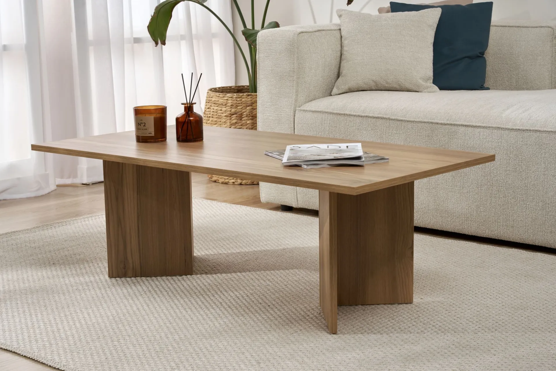 Emob Couchtisch Sabin - 100% MELAMINE - Eiche - 40 x 60 x 119 cm