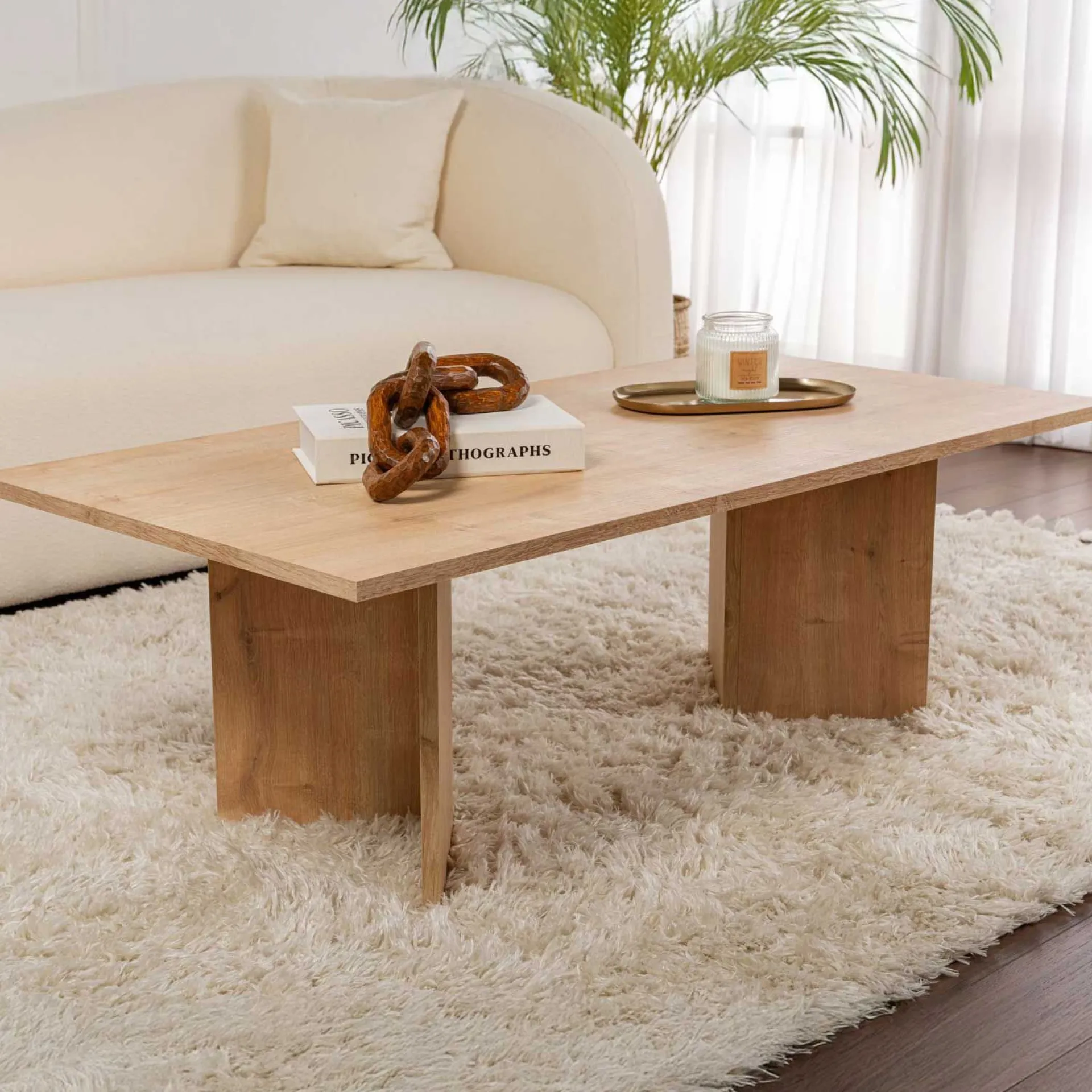 Emob Couchtisch Sabin - 100% MELAMINE - Saphireiche - 40 x 60 x 119 cm