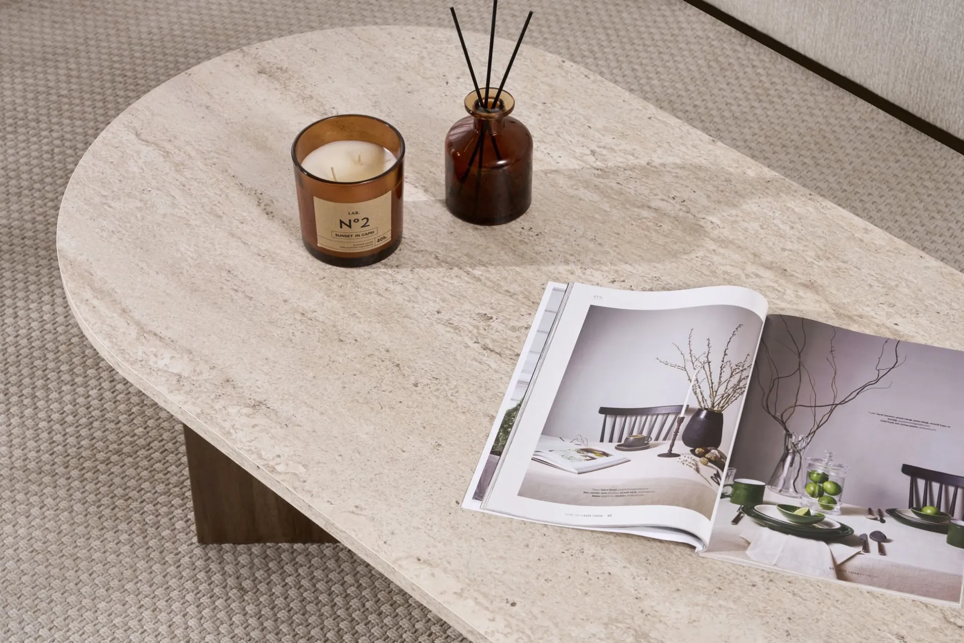 Emob Couchtisch Sable - 100% MELAMINE - Travertin - 40 x 60 x 119 cm
