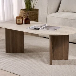 Emob Couchtisch Sable - 100% MELAMINE - Travertin - 40 x 60 x 119 cm