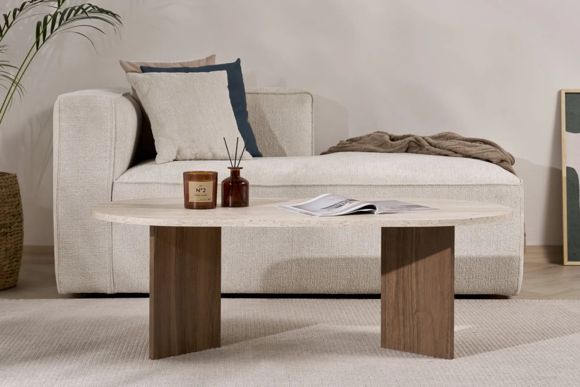 Emob Couchtisch Sable - 100% MELAMINE - Travertin - 40 x 60 x 119 cm
