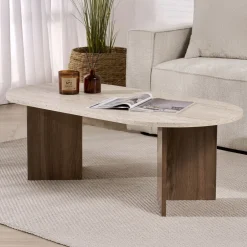 Emob Couchtisch Sable - 100% MELAMINE - Travertin - 40 x 60 x 119 cm