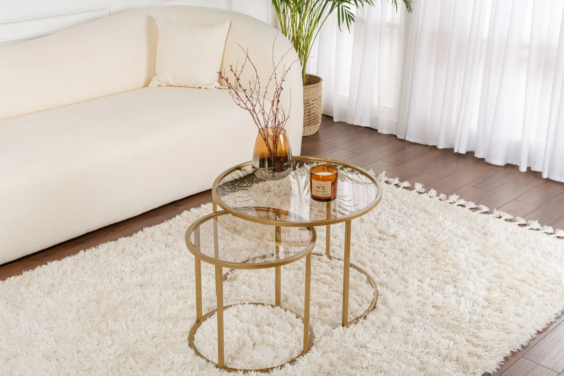 Emob Couchtisch-Set Aurum - 100% TEMPERED GLASS - Gold - 43 x 60 x 60 cm