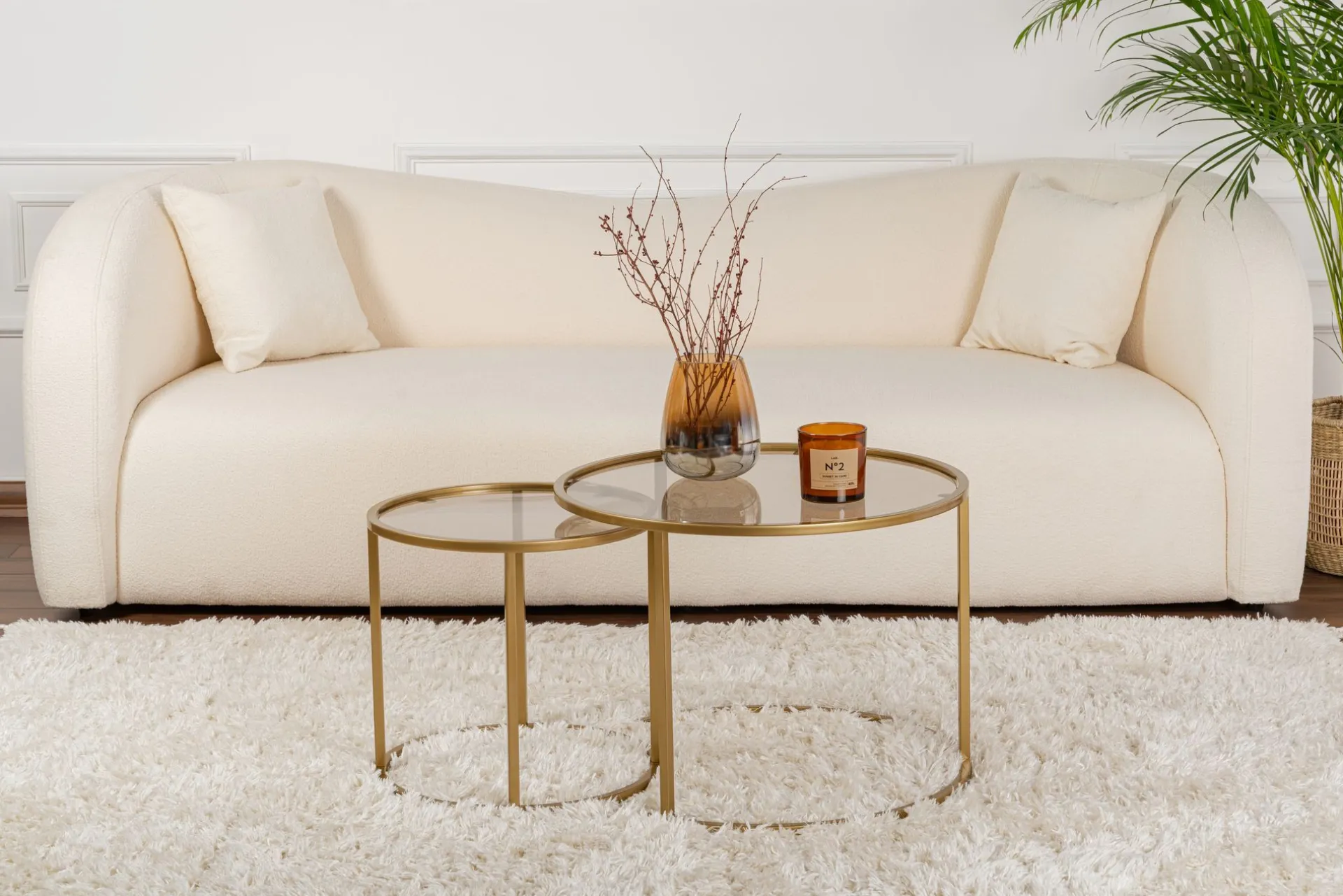 Emob Couchtisch-Set Aurum - 100% TEMPERED GLASS - Gold - 43 x 60 x 60 cm