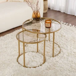 Emob Couchtisch-Set Aurum - 100% TEMPERED GLASS - Gold - 43 x 60 x 60 cm