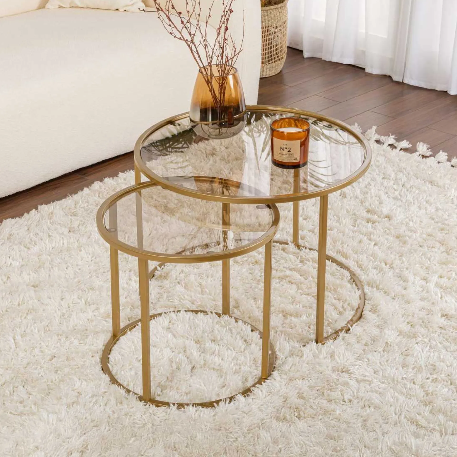 Emob Couchtisch-Set Aurum - 100% TEMPERED GLASS - Gold - 43 x 60 x 60 cm