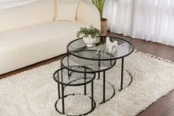 Emob Couchtisch-Set Aurum - 100% TEMPERED GLASS - Schwarz - 43 x 80 x 80 cm