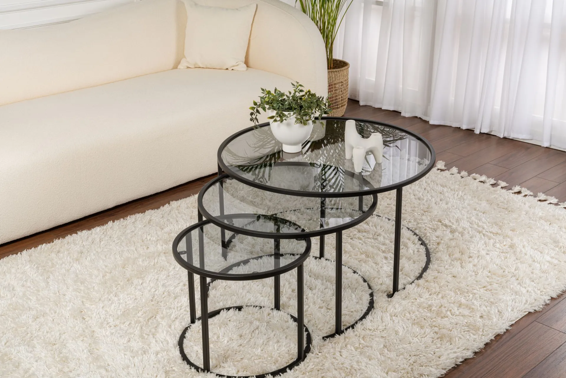 Emob Couchtisch-Set Aurum - 100% TEMPERED GLASS - Schwarz - 43 x 80 x 80 cm