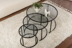 Emob Couchtisch-Set Aurum - 100% TEMPERED GLASS - Schwarz - 43 x 80 x 80 cm